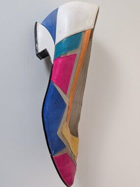 VTG Stuart Weitzman Colorblock Geometric Leather Mesh Pumps Size 10